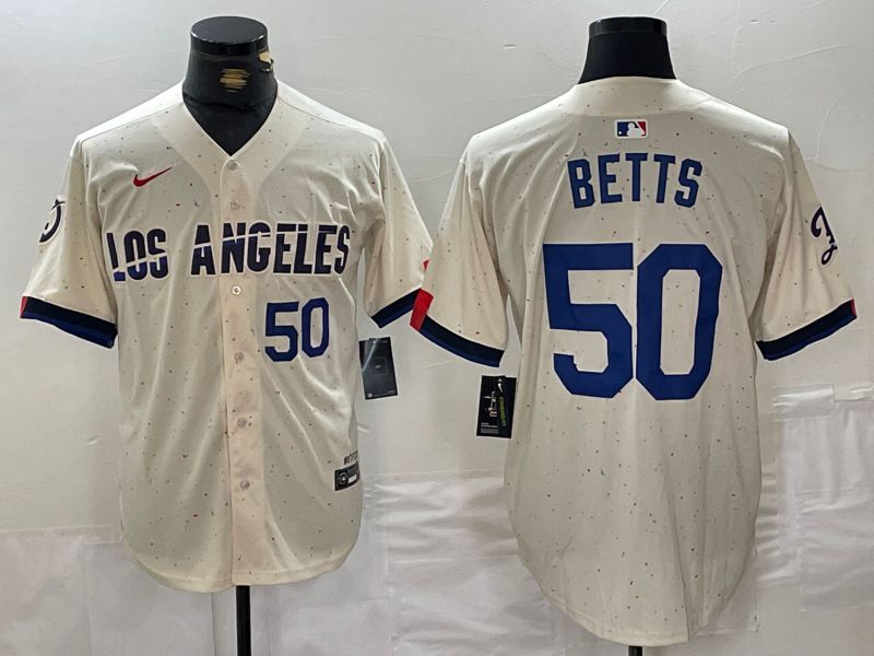 Men Los Angeles Dodgers #50 Betts Cream Fashion Nike Game MLB Jersey style 3